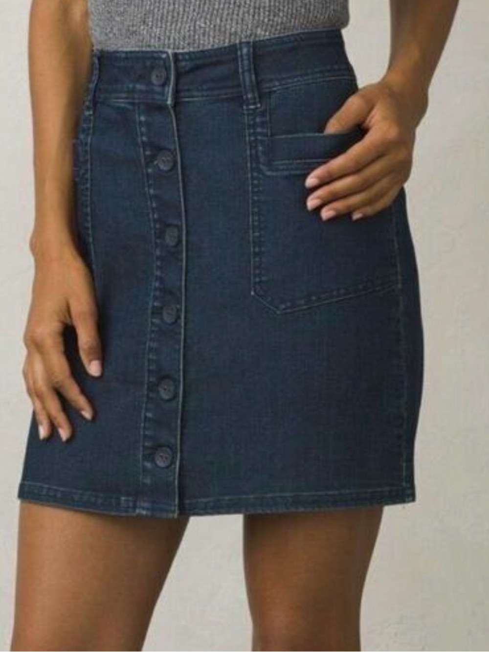 NEW prAna INDIGO KARA DENIM BUTTON FRONT STRETCH SKIRT W33202209 SIZE 0